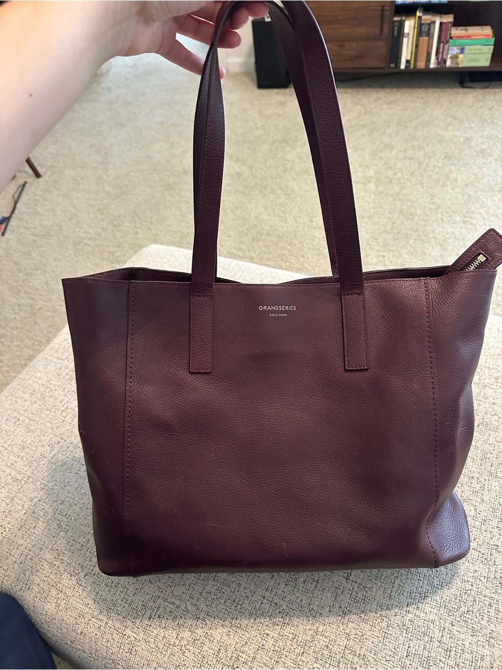 Cole Haan Burgundy Pebbled Leather Tote